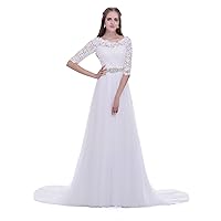 Timeweddingdresses Women's Half Sleeve Princess Lace Wedding Dress