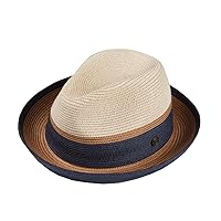 Mens Womens Multi-Coloured Two-Tone Retro Summer Straw Hat Fedora Trilby - Verona