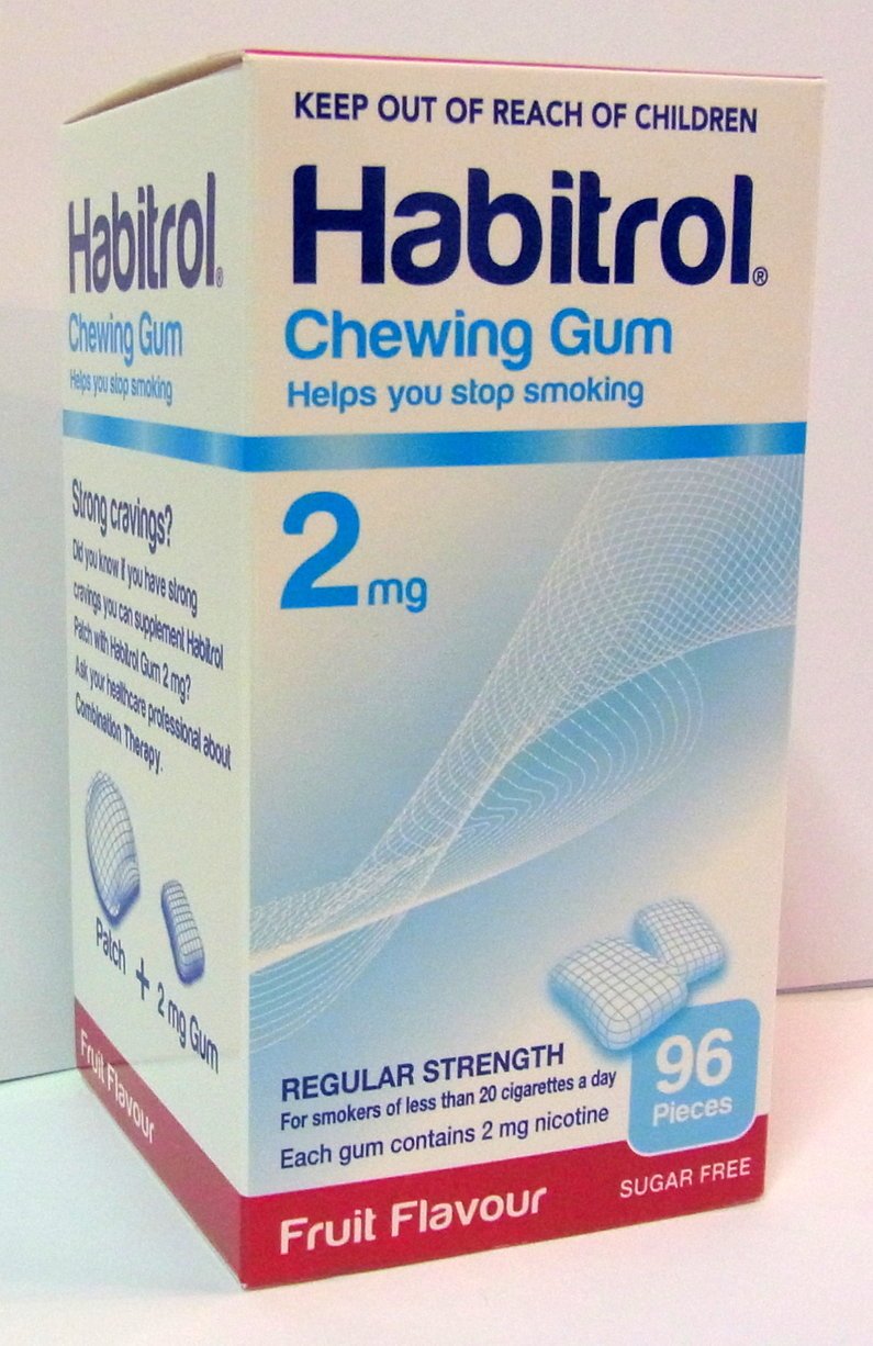 (4) Habitrol Nicotine Gum 4 Boxes FRUIT Flavour 2mg - 96 Pieces in each box