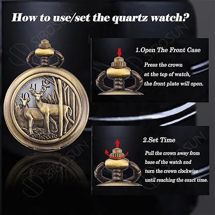 SIBOSUN Pocket Watch Chain Quartz Movement Arabic Numerals Half Hunter Smooth Back Case Bronze Vintage Box