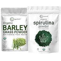 Micro Ingredients Organic Spirulina Powder 1lb & Organic Barley Grass Powder 16oz Bundle 2 Pack | Raw Superfoods | Rich in Vegan Protein, Fibers, Minerals, & Vitamins