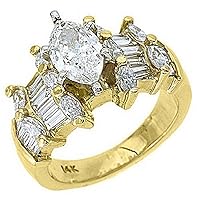 14k Yellow Gold Marquise & Baguette Diamond Engagement Ring 2.88 Carats