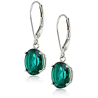 Amazon Collection 14k Yellow Gold Oval December Blue Topaz Dangle Earrings for Women