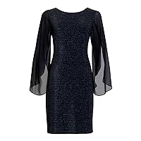 Connected Apparel Womens Black Glitter Flutter Sleeve Scoop Neck Above The Knee Cocktail Sheath Dress Plus 22W
