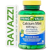 Calcium Plus Vitamin D3 Supplement.| Small Calcium Pills | Includes Ravazzii Sticker + Spring Valley Calcium Plus Vitamin D3 Supplement, 150 Mini Softgels
