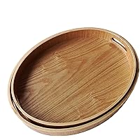 Rattan Han Round High Wall Decorative Serving Nesting Tray for Coffee Table Decor Food Storage Platters Plate with Broad Edge for Breakfast, Drinks, Snack (Set of 2:S L)