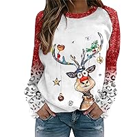 TUNUSKAT Ugly Christmas Sweaters Women Plus Size Novelty Reindeer Graphic Sweatshirt Funny Color Block Leopard Xmas Tops