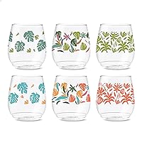 TOSSWARE POP 14oz Vino Tropical Abstract Series, SET OF 6, Premium Quality, Recyclable, Unbreakable & Crystal Clear Plastic Printed Glasses