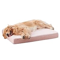 Memory Foam Orthopedic Large Dog Bed, Washable Dog Bed for Crate with Cooling Gel Mattress, Waterproof Liner and Plush Removable Cover for Extra Large Dogs (Pink)