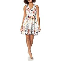 Vince Camuto Women's Printed Scuba Fit and Flare Dress with Combo Godets