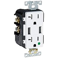 Leviton T5832-HGW 20-Amp Hospital Grade USB Charger/Tamper-Resistant Duplex Receptacle, White