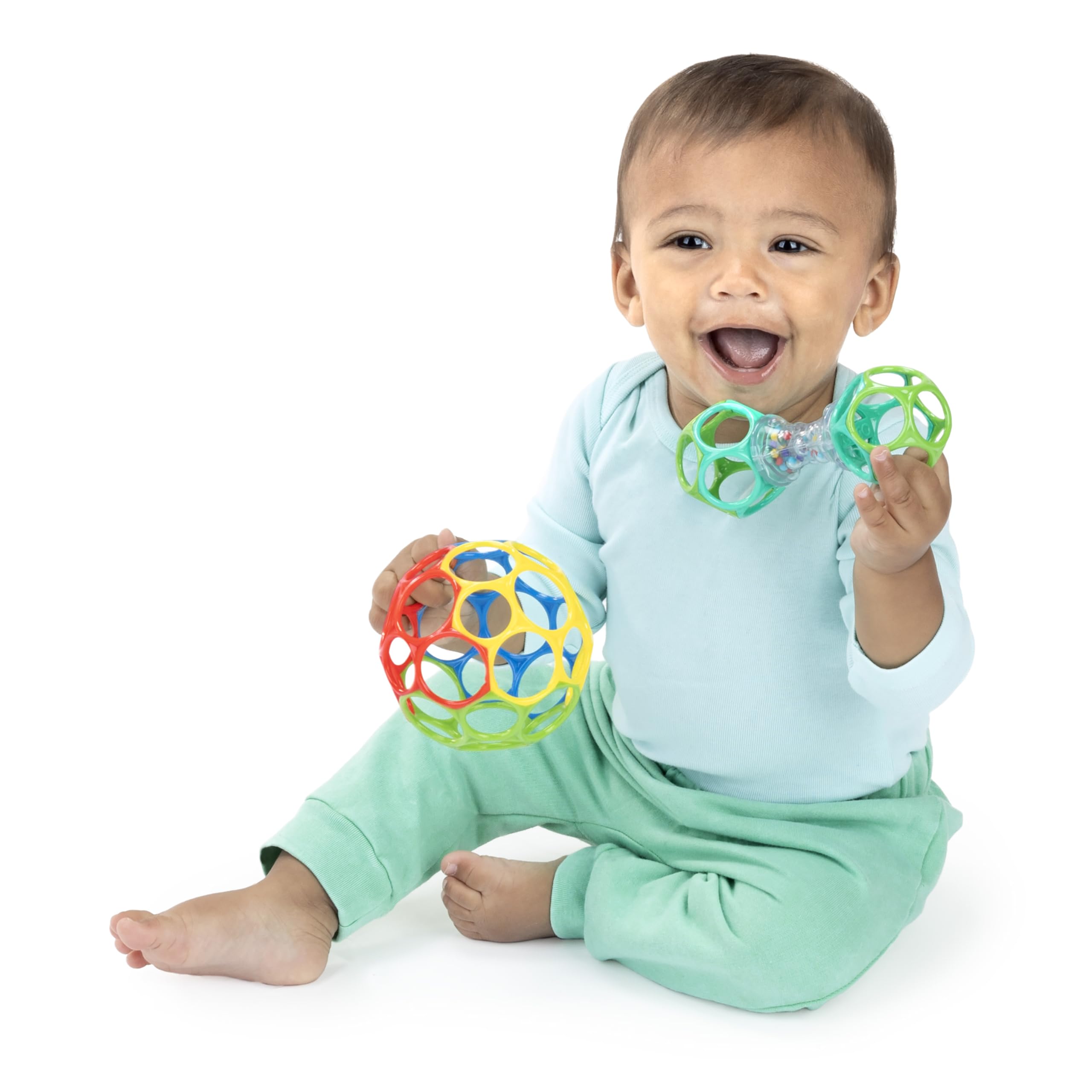 Bright Starts Easy-Grasp Oball Bundle Gift Set - Grasp The Day, Ball and Rattle Toys 2-Pack, BPA Free, Unisex, Newborn+