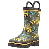 Western Chief Kids Waterproof Printed Rain Boot with Easy Pull On Handles, Tractor Tough, 4 M Big Kid
