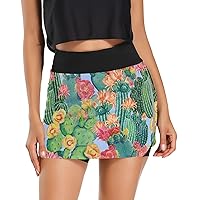 Tennis Skirt for Women Blooming Floral Cacti Athletic Golf Skorts High Waisted Workout Running Skirts S