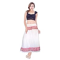Women's Long Skirt Hippie Ethnic Beach Wear Gypsy White Color Baggie Plus Size