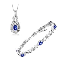 Rylos Women's Sterling Silver Love Knot Set: Tennis Bracelet & Pendant Necklace. Gemstone & Diamonds, 7