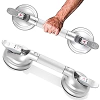 Shower Handle Upgraded 15 inch Grab Bar for Bathtub,Shower Handles with Strong Suction Cup Grab Bar,Bathroom Safety Grab Bar for Handicap Elderly Seniors and Disabled,Heavy Duty,Silver