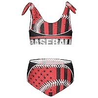American Flag Baseball Team Girls Swimsuits Kids Bikini Sets 2 Pcs Bathing Suit for 3T