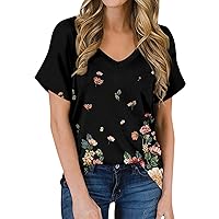 Womens Summer Tops Short Sleeve V Neck Casual Loose Fit Womens Shirts 2024 Fashion Tunic Tops With Leggings