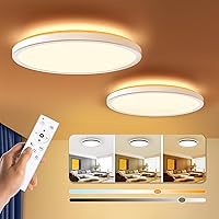 BLNAN Dimmable LED Flush Mount Ceiling Light Fixture with Remote Control, 12Inch 24W 3000K-6500K Light Color Adjustable, Modern Ultra Thin Wired Lamp for Bedroom Kitchen, White, 2 Pack