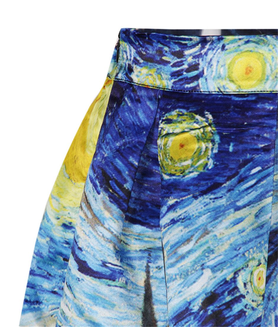 Women's Digital Print High Waisted A-Line Pleated Vintage Midi Skirts
