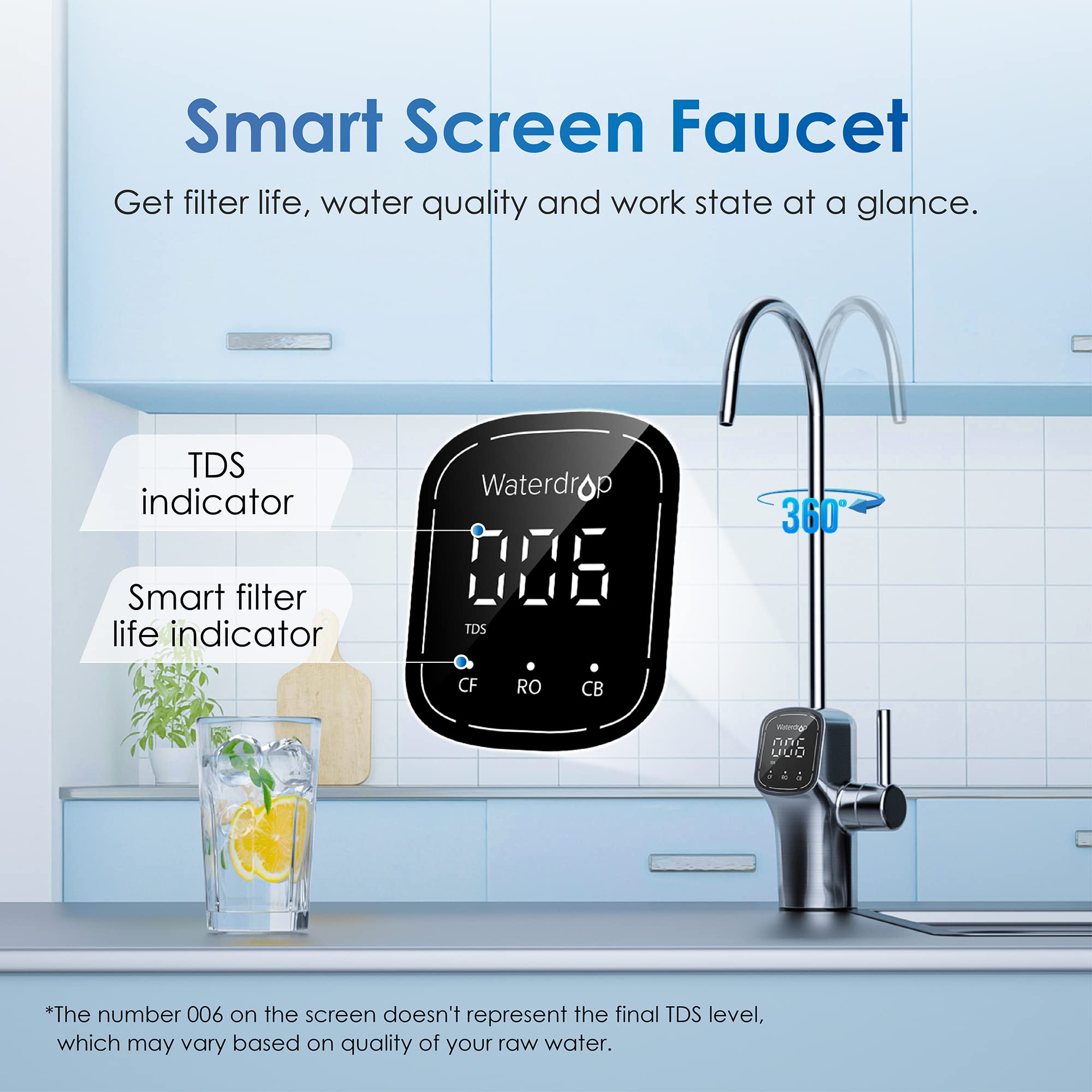 Waterdrop G3P800 Reverse Osmosis System, 800 GPD Fast Flow, NSF/ANSI 58 & 372 Certified, Reduce PFAS, Tankless RO Water Filter System, 3:1 Pure to Drain Under Sink RO System, LED Purifier