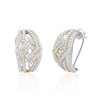 1.76 Cttw Round Shape White Natural Diamond Intertwined Huggie Hoop Earrings Two Tone Gold Over Sterling Silver