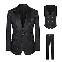 Men's Formal Tuxedo Suit Embroidered Paisley Blazer Jacket Vest Pants Set for Wedding Party,Dinner,Prom