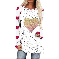 Blouses for Women Dressy Valentines Fashion Long Sleeve Loose Shirts Heart Print Tunic Tops to Wear with Leggings