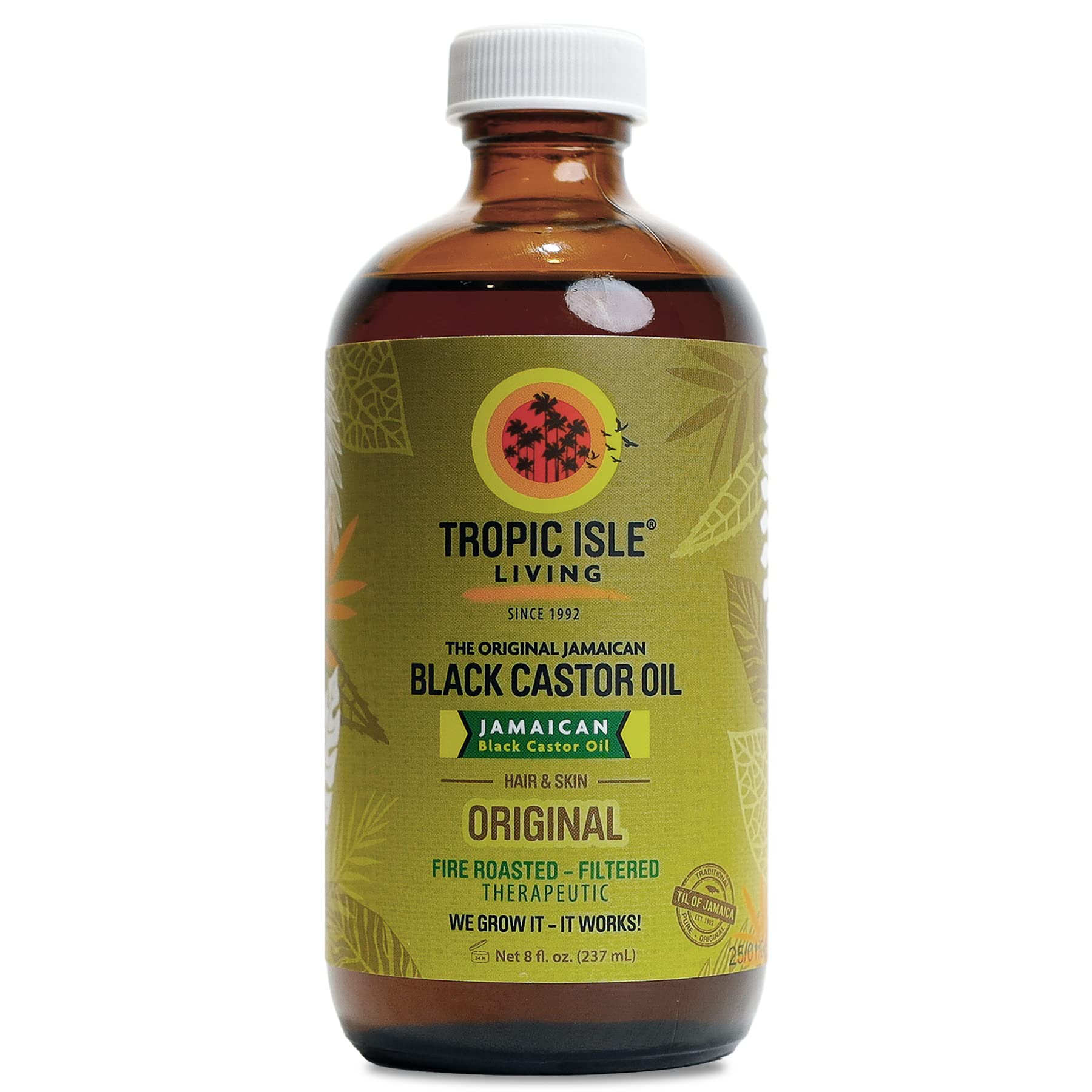 All Natural Jamaican Black Castor Oil | Rich in Vitamin E, Omega Fatty Acids and Minerals | For Hair Growth Oil, Skin Conditioning, Eyebrows & Eyelashes, Scalp and Nail Care | Grow, Strengthen, Moisture & Repair - Glass Bottle 8oz
