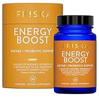 FRISKA Energy Boost Enzyme and Probiotics Supplement, Promotes Better Digestion and Energy for Men and Women, Gut Health, 30 Capsules