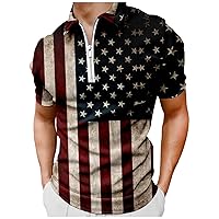 Men's Independence Day 1/4 Zipper Pullover USA Flag Print T Shirts Striped and Star Shirt Patriotic Collar Shirt