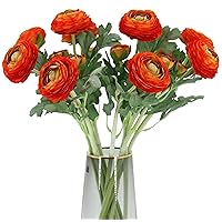 Artificial Ranunculus Flowers with Real Touch Stem, Silk Ranunculus Flowers(10 Pack) (Orange)