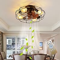 Ceiling Fan with Lighting E27 Bulb Retro Fan Ceiling Light with Remote Control 6-Level Wind Speed Adjustable Lamp with Fan for Living Room Bedroom Dining Room