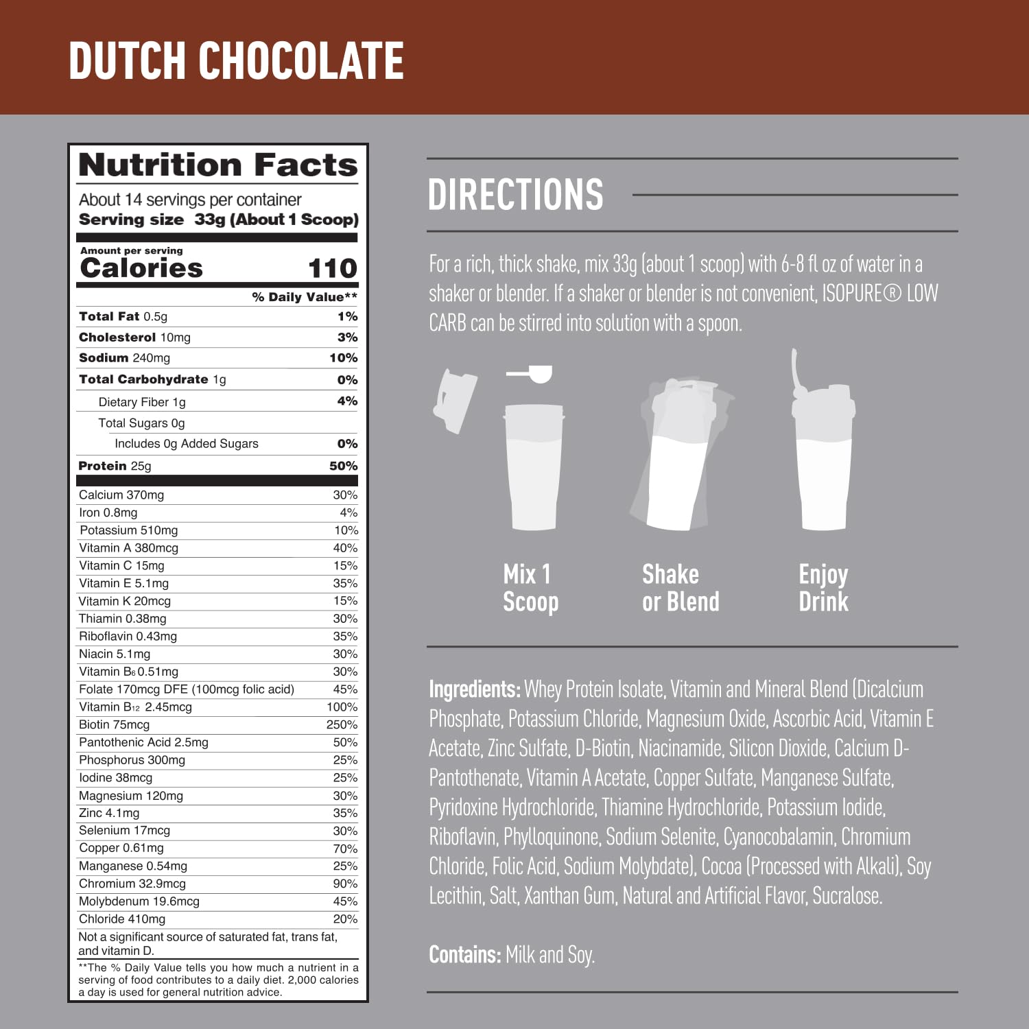Isopure Dutch Chocolate Whey Isolate Protein Powder & Creamy Vanilla Whey Isolate Protein Powder with Vitamin C & Zinc
