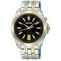 Seiko Men's SNQ120 Silver And Gold Analog with Black Dial Watch