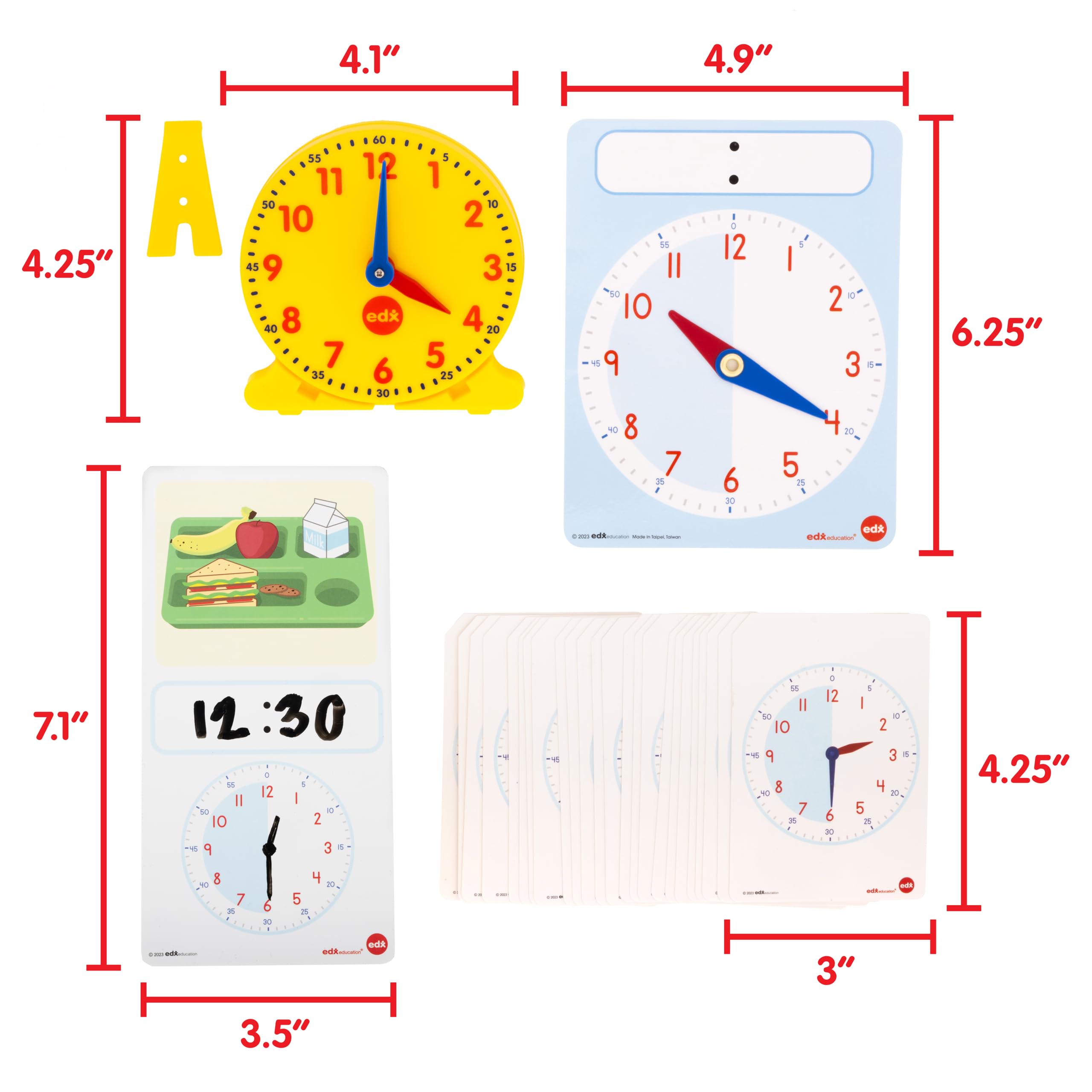 edxeducation Learning Clock Activity Set - 8 Double-Sided Activity Cards and 25 Flashcards - Digital and Analog Teaching Clocks for Kids
