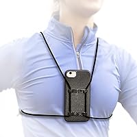 Black - Retractable Cell Phone Holder - Mobile Phone Chest Mount - Universal Cell Phone Accessory - Smart Phone Harness - Body Lanyard