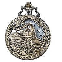 Pocket Watch, 4.5cm Vintage Engraved Pocket Watch with Chain, Medieval Steam Train Pocket Watch, Portable Pocket Watch for Men