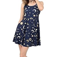 Womens Constellations Dress Starry Night Sky Moon Stars Space Planets Mrs. Frizzle Womens Skater Dress, XS-5XL