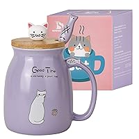 Novelty Coffee Mug Cup for Cat Lovers Women Girls Angelice Home Black Cat Mug Cute Kitty Ceramic Coffee Mug with Stainless Steel Spoon 