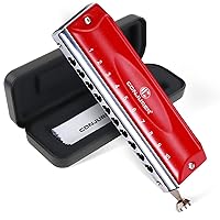 Chromatic Harmonica Valveless C Key for Kids Adult Beginners 10 Hole 40 Tones Harmonica Key of C Metal Stainless Steel Mouth Organ with Brass Reed Harp in Hard Case, Red