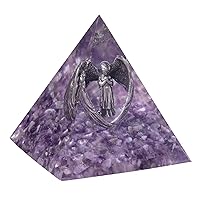 Guardian Angel Crystal Pyramid Praying Stone Statue Orgone Energy Generator for Protection Meditation Reiki Healing, Amethyst