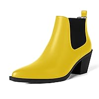 Womens Fashion Solid Office Pointed Toe Bungee Matte Block Low Heel Ankle High Boots 2.2 Inch