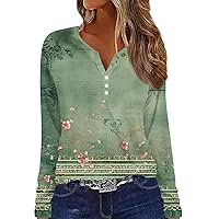 Blouses for Women Dressy Casual Sexy Floral Long Sleeve Tops Trendy V Neck Button Up Shirts Cute Pullover Tees