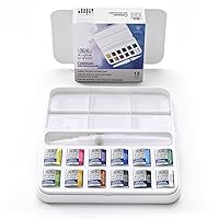 Winsor & Newton Cotman Watercolor Paint Set, 12 Half Pan w/ Water Brush Pen and Mixing Palette