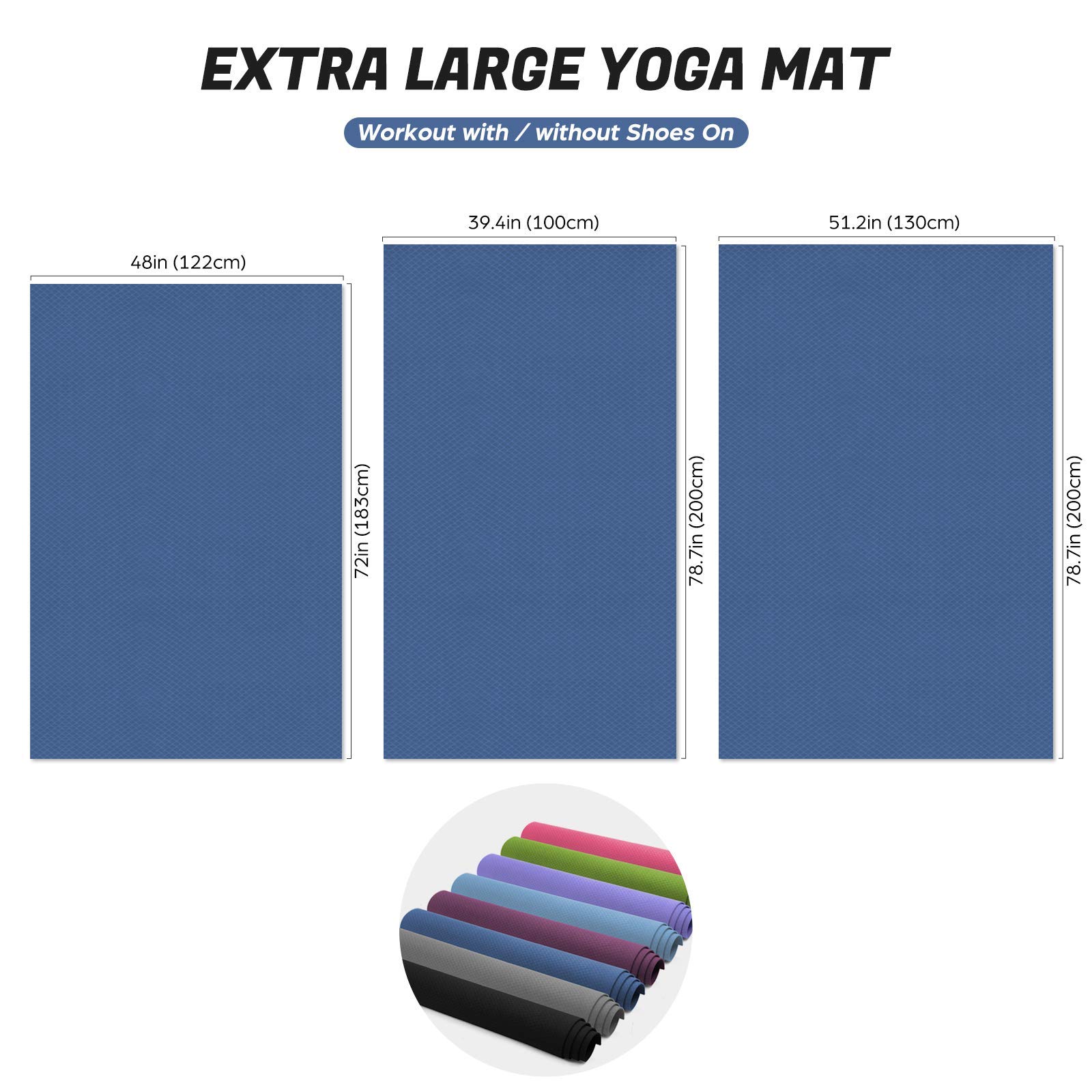 Odoland Large Yoga Mat for Pilates Stretching Home Gym Workout, Extra Thick Non Slip Exercise Mat, Extra Wide Fitness Mat for Men and Women, Mutil-size x 1/4'' Thick