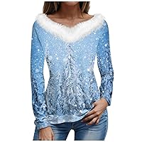 Long Sleeve T Shirt Christmas Sweaters for Women V Neck Tunic Tops Party Christmas Snowman Tee Dresses for Women 2023