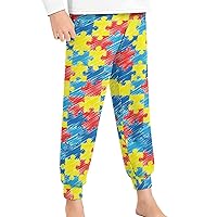 Color Autism Awareness Puzzle Youth Pajama Pants Elastic Waist Pajama Bottoms Lounge Pants Sleepwear PJ Bottoms