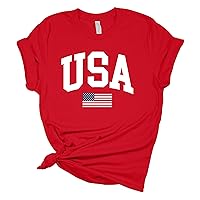 Women's USA American Flag Patriotic Fourth of July Independence Day Short Sleeve T-Shirt Graphic Tee